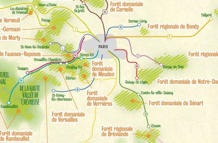 La carte des forêts d’Île-de-France accessibles en train – Ville de Paris